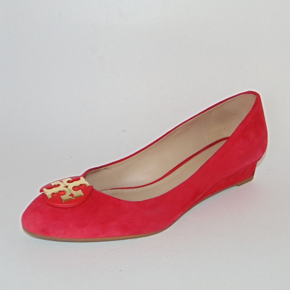 TORY BURCH Luna Suede Wedge Holiday Red Pumps - Picture 2 of 8